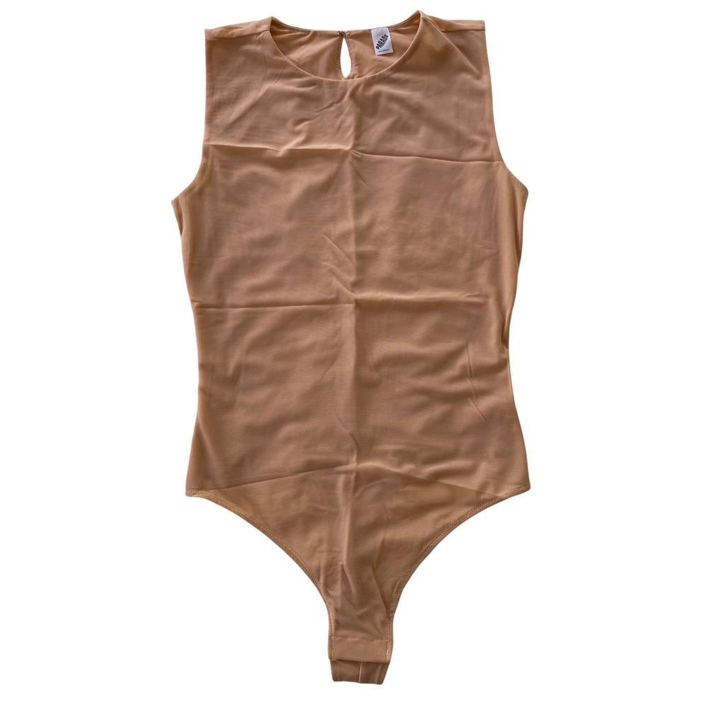 Parade Mesh Sleeveless Bodysuit Women Small Tan Keyhole Back Thong Nude Basic